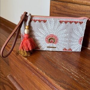 Spartina 449 Coral and Gold Embroidered Clutch